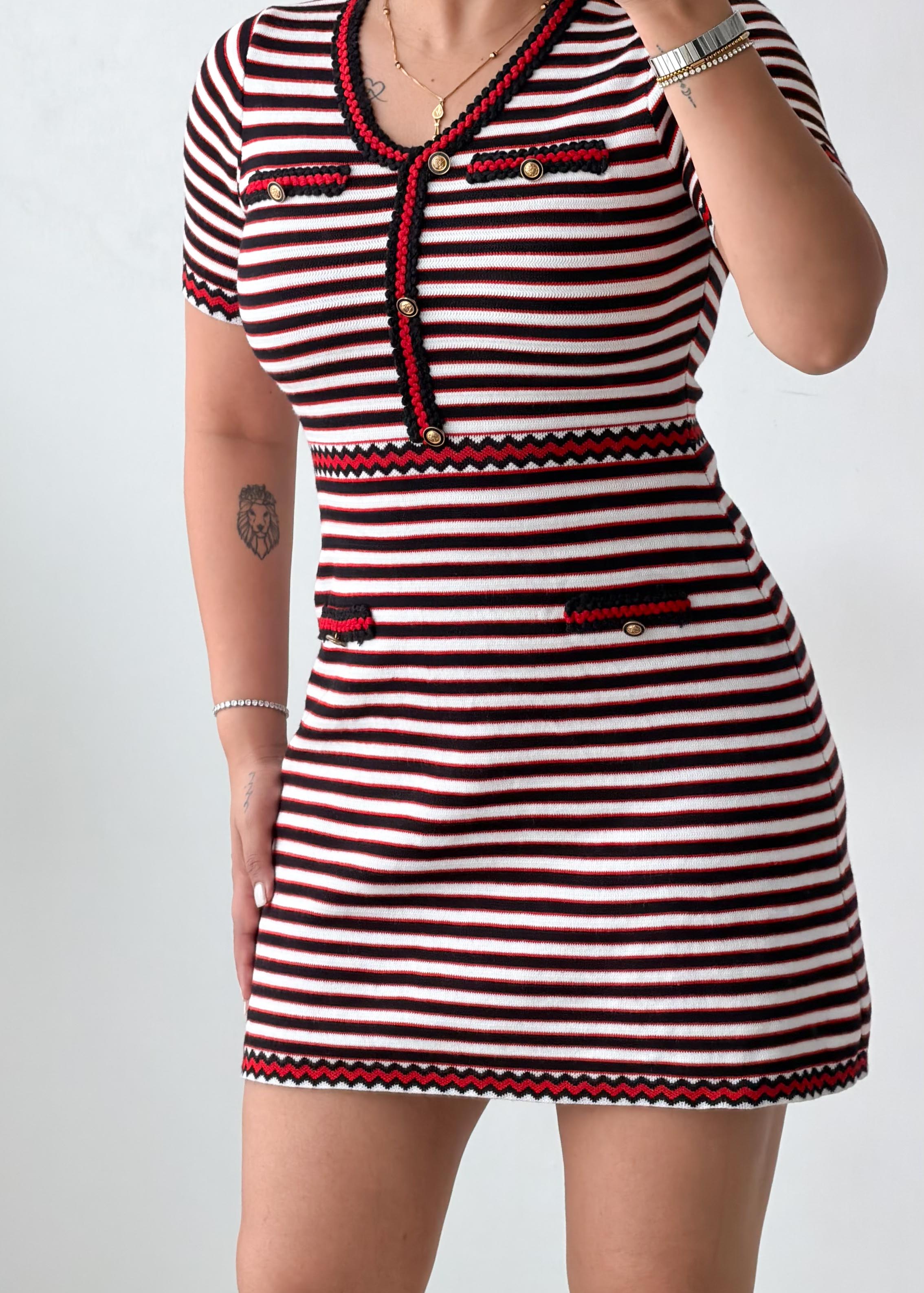 Size M-L Black & White Striped Knit Mini Dress