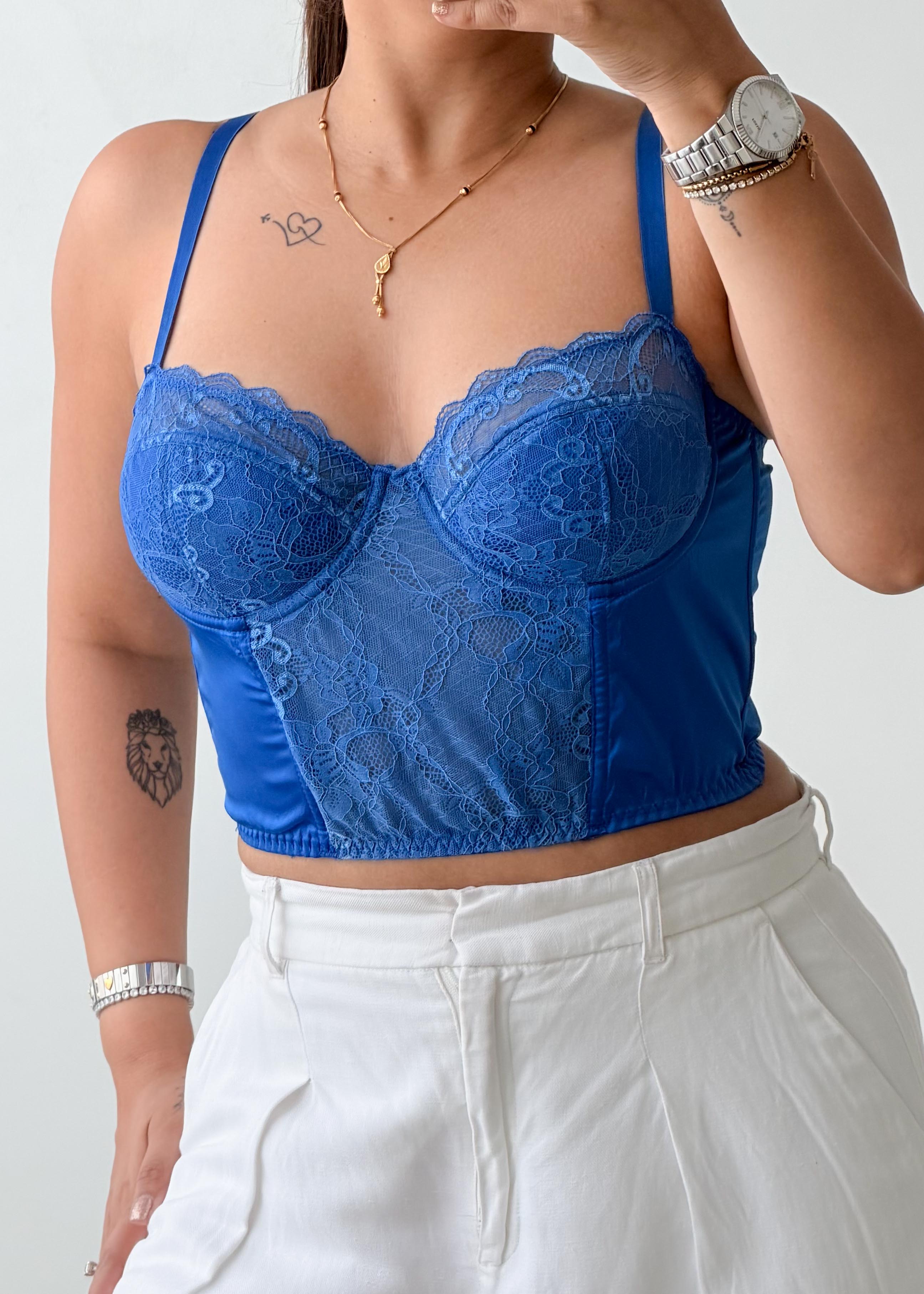 Size M Royal Blue Lace Corset Top