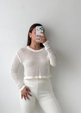 Size XS-S White Open Knit Sweater Top