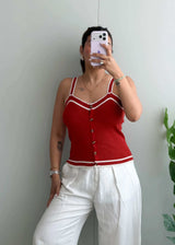 Size S-M, Red Button Front Ribbed Tank Top - Closet by Payal