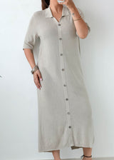 Size L-XL Beige Button-Down Knit Midi Dress