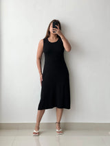 Size M-L, Black Flared Hem Sleeveless Dress