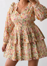 Size S-M Cream Floral Tiered Mini Dress