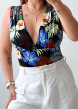 Size XS-S Tropical Floral Plunge Bodysuit