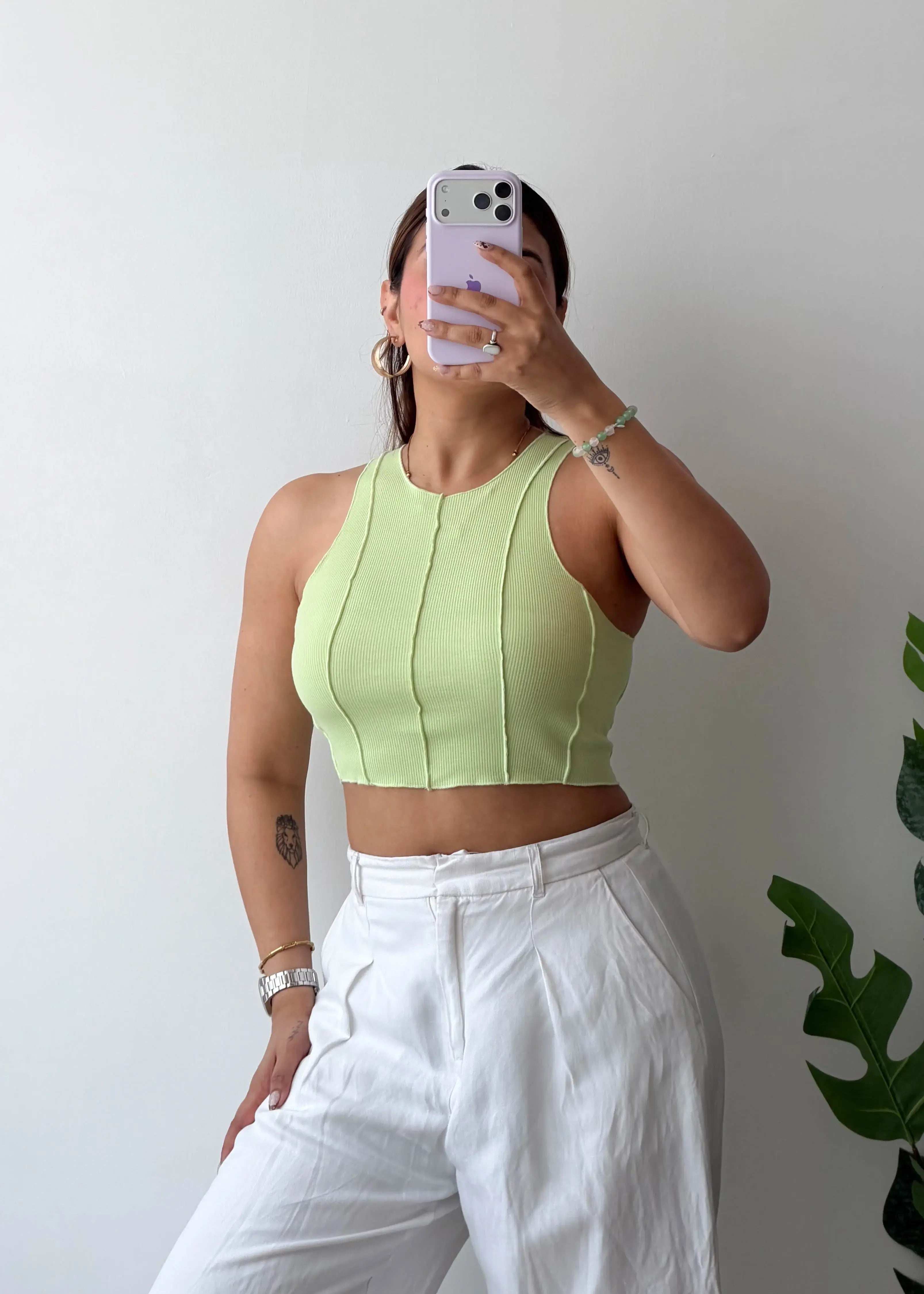 Size S-M, Lime Green Ribbed Crop Top