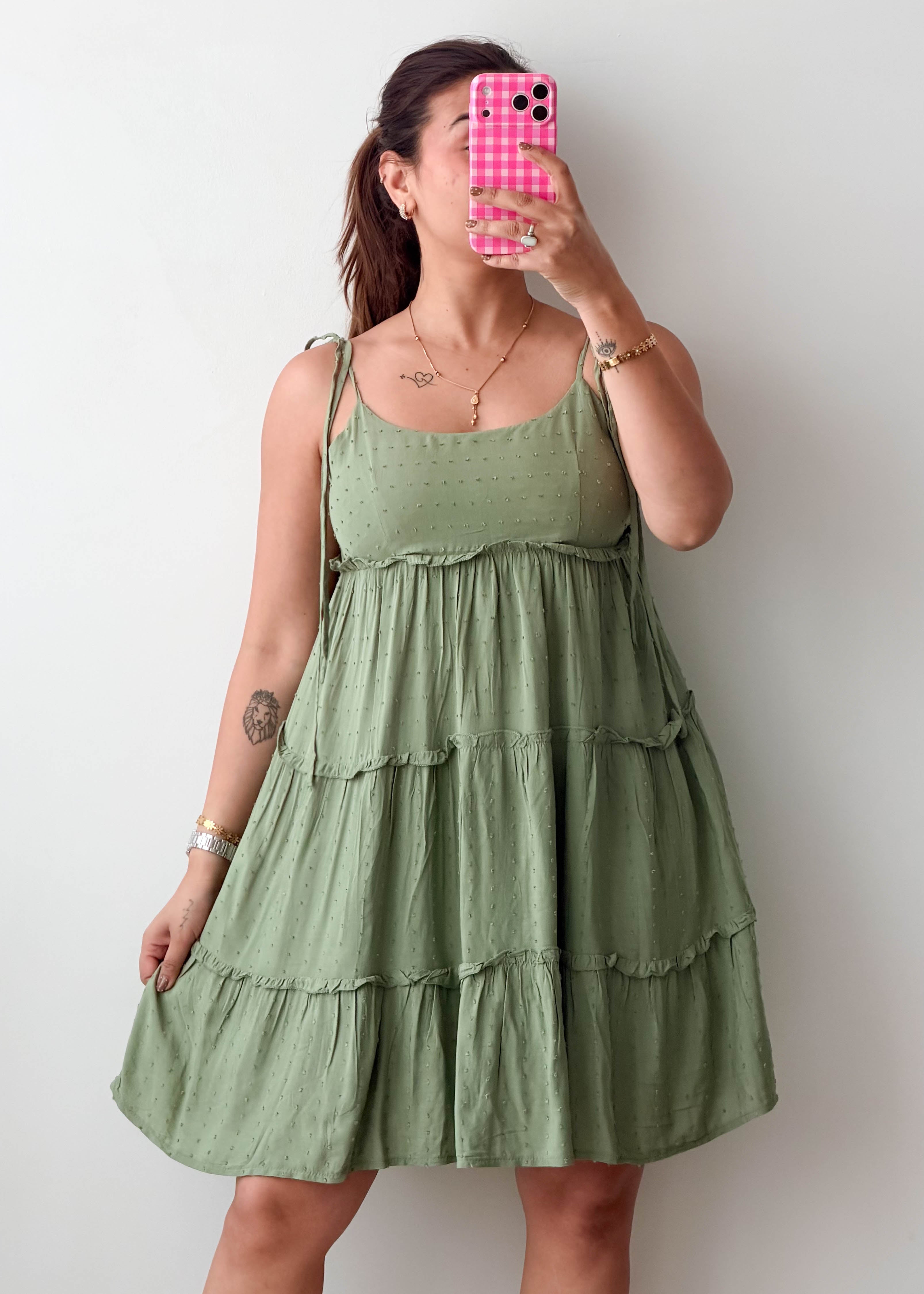 Size S-M Sage Green Tiered Mini Dress