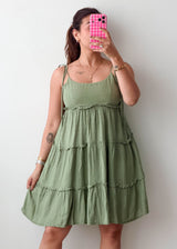Size S-M Sage Green Tiered Mini Dress