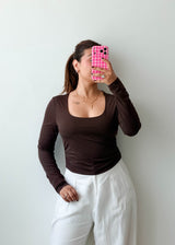 Size S-M Chocolate Brown Square Neck Top