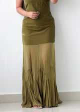 Size M Olive Green Ruched Maxi Dress