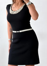 Size S-M Black Embellished Neck Knit Mini Dress