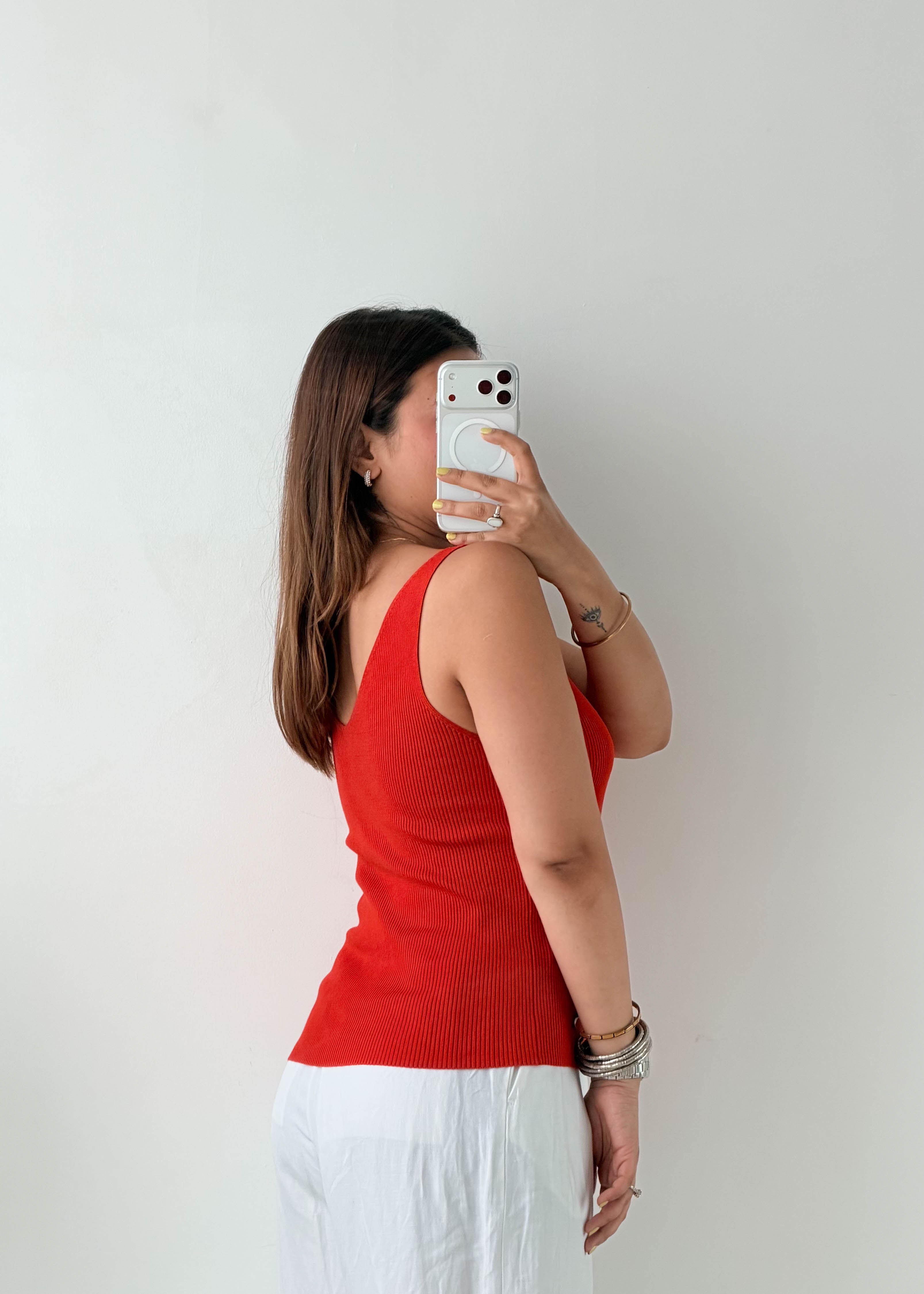 Size M-L Red Ribbed Tank Top