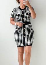 Size S-M Black & White Houndstooth Knit Mini Dress
