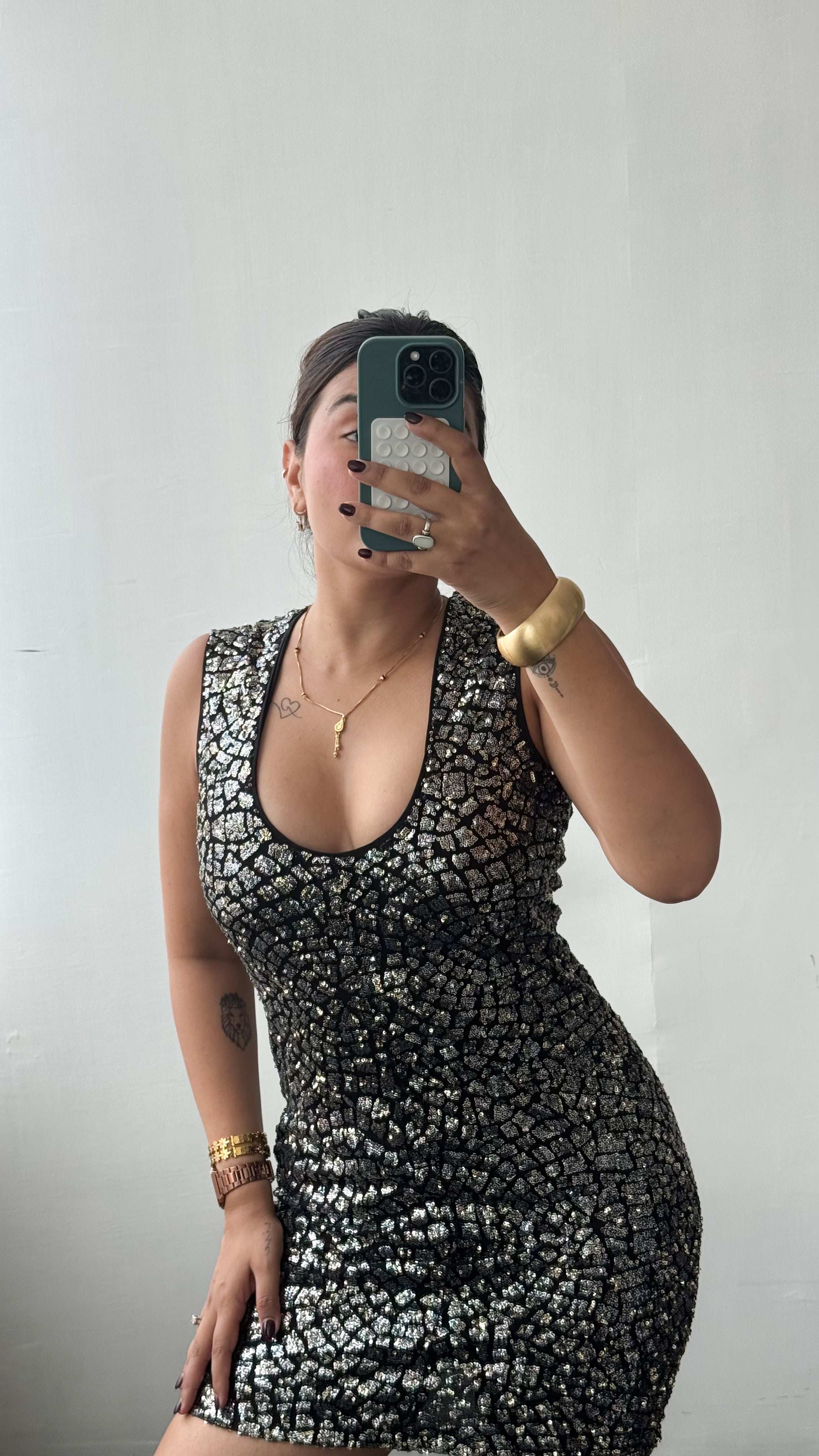Size XS-S Black & Gold Sequin Bodycon Mini Dress