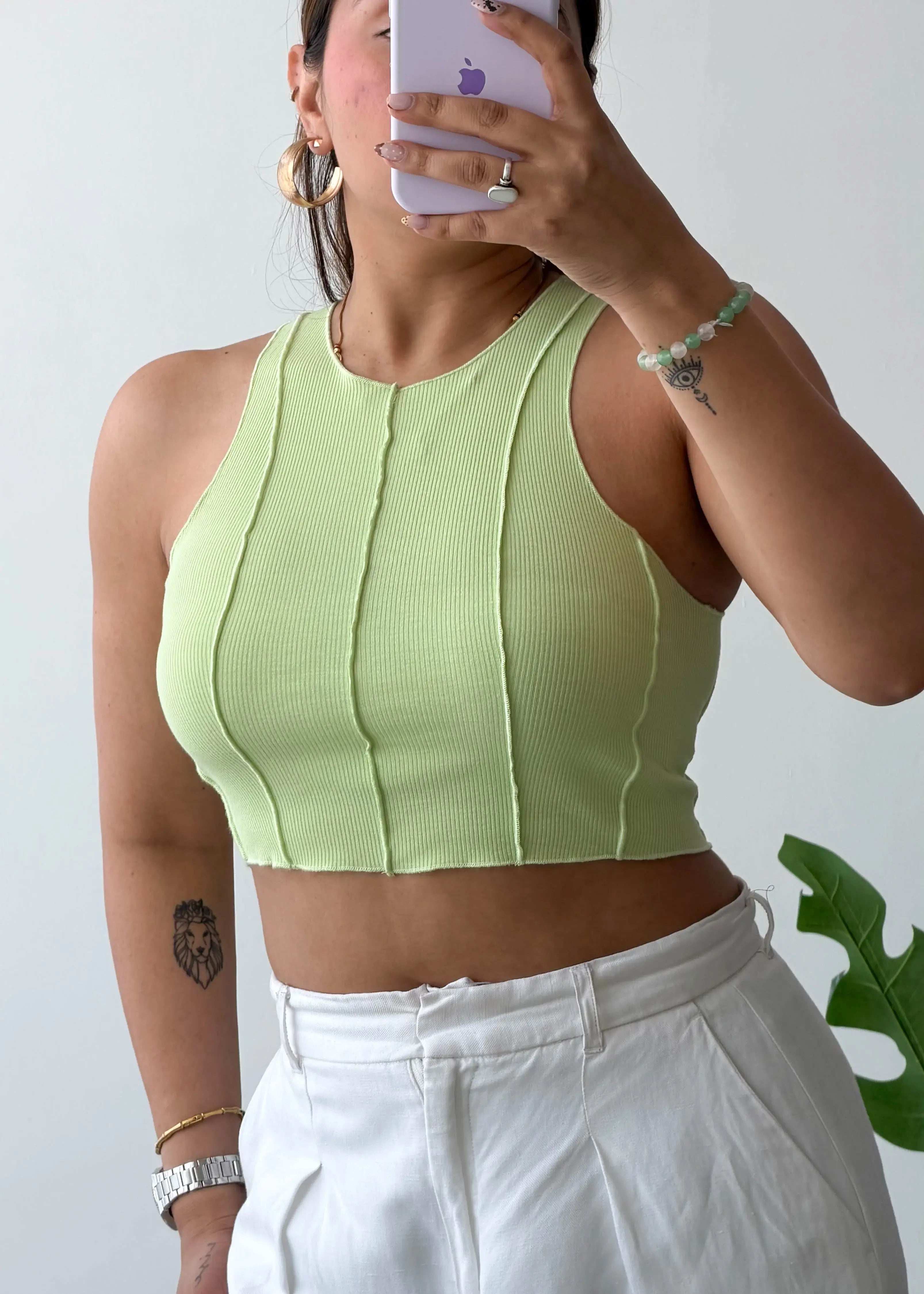 Size S-M, Lime Green Ribbed Crop Top