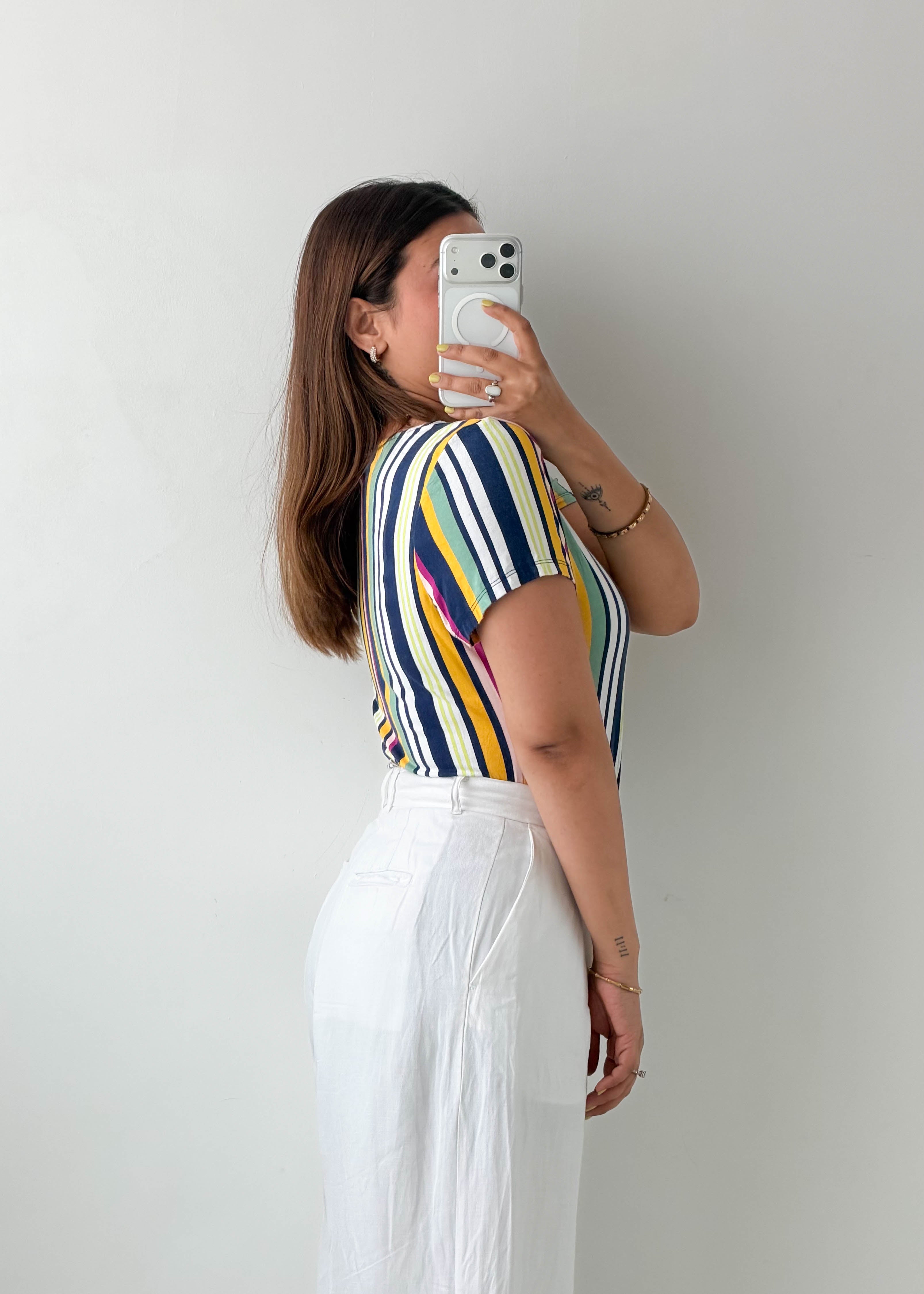 Size L-XL Multicolor Striped V-Neck Bodysuit