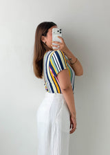 Size L-XL Multicolor Striped V-Neck Bodysuit