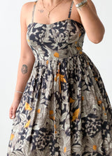 Size S-M Black Floral Print Midi Dress