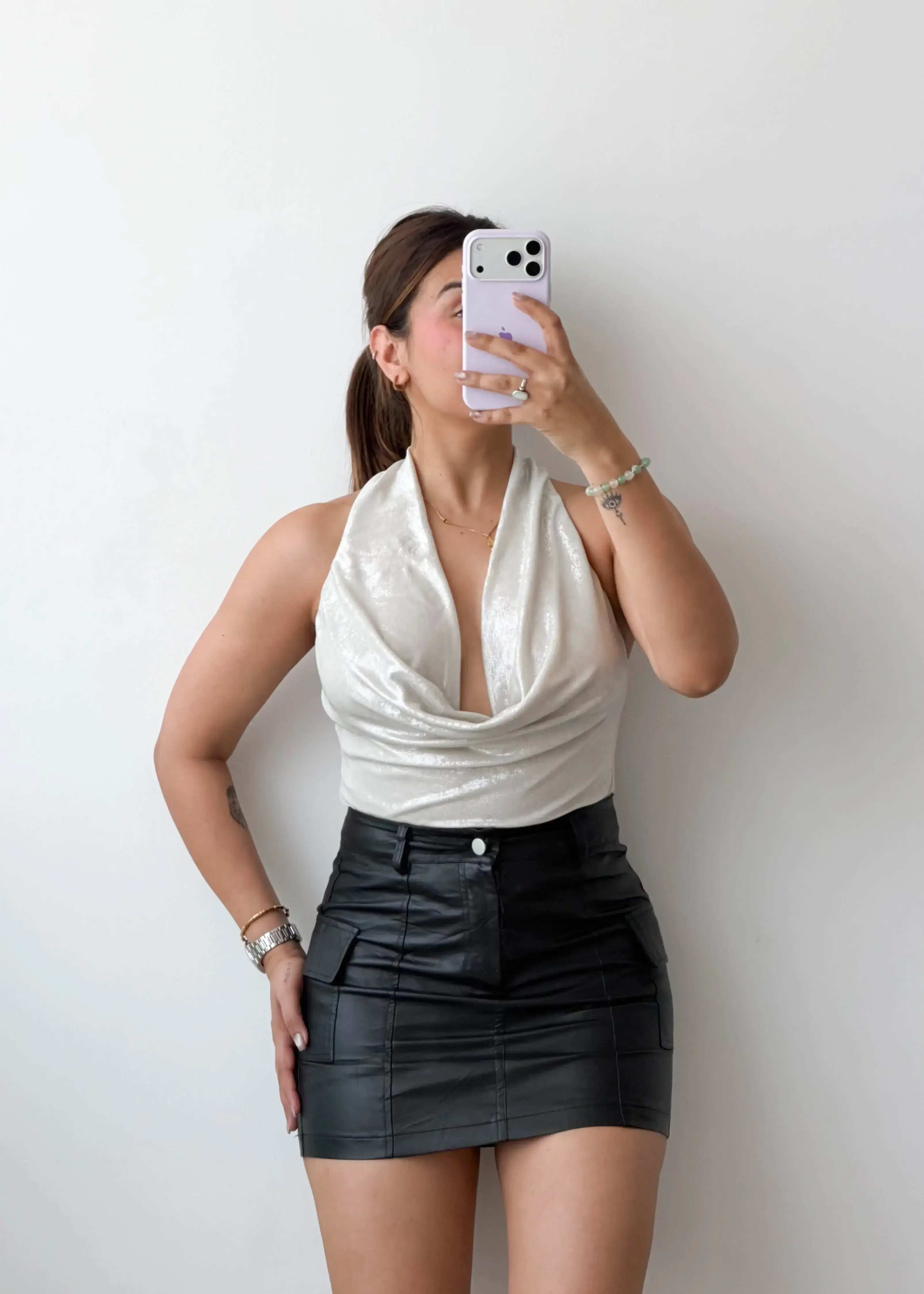 Size M-L Ivory Cowl Neck Halter Bodysuit