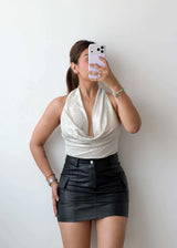 Size M-L Ivory Cowl Neck Halter Bodysuit