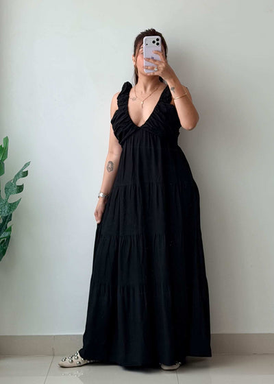 Size M-L Black Cotton Tiered Maxi Dress – Closet by Payal