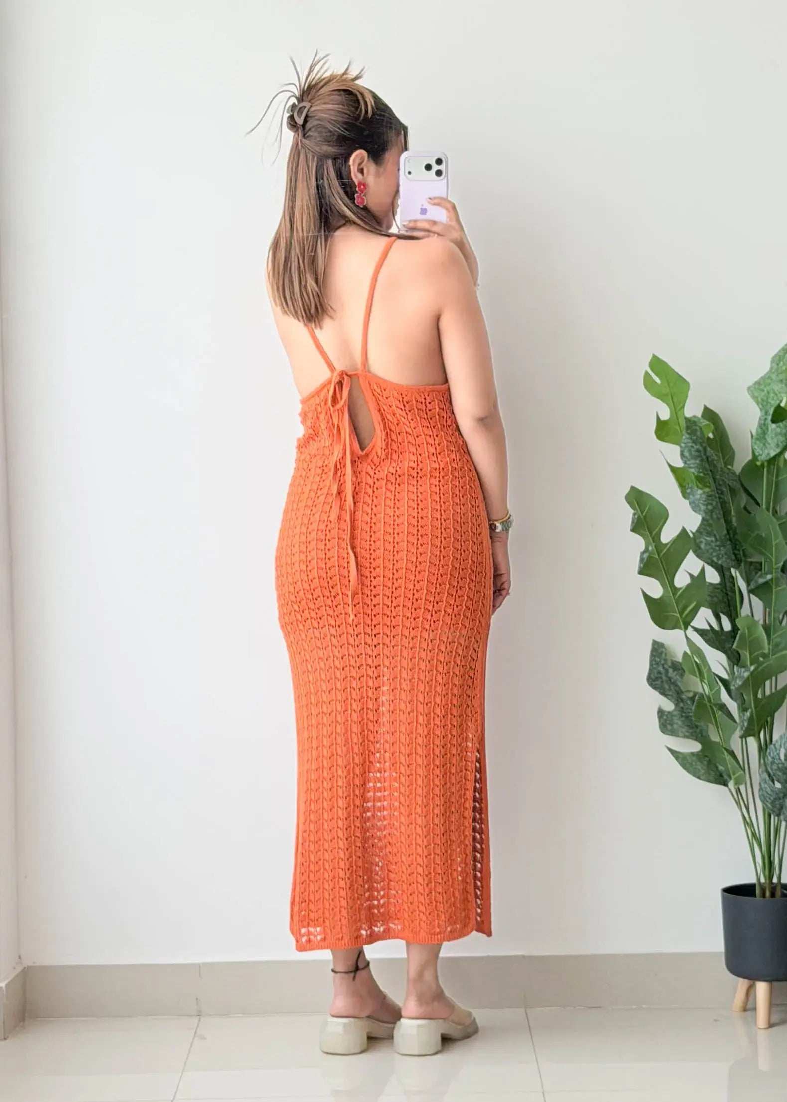 Size L-XL, Orange Crochet Maxi Dress