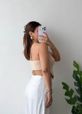 Size S-M, Beige One-Shoulder Asymmetrical Top