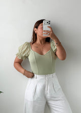 Size M-L Sage Puff Sleeve Bodysuit