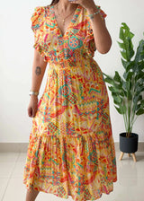 Size M-L, Geometric Print Tiered Midi Dress