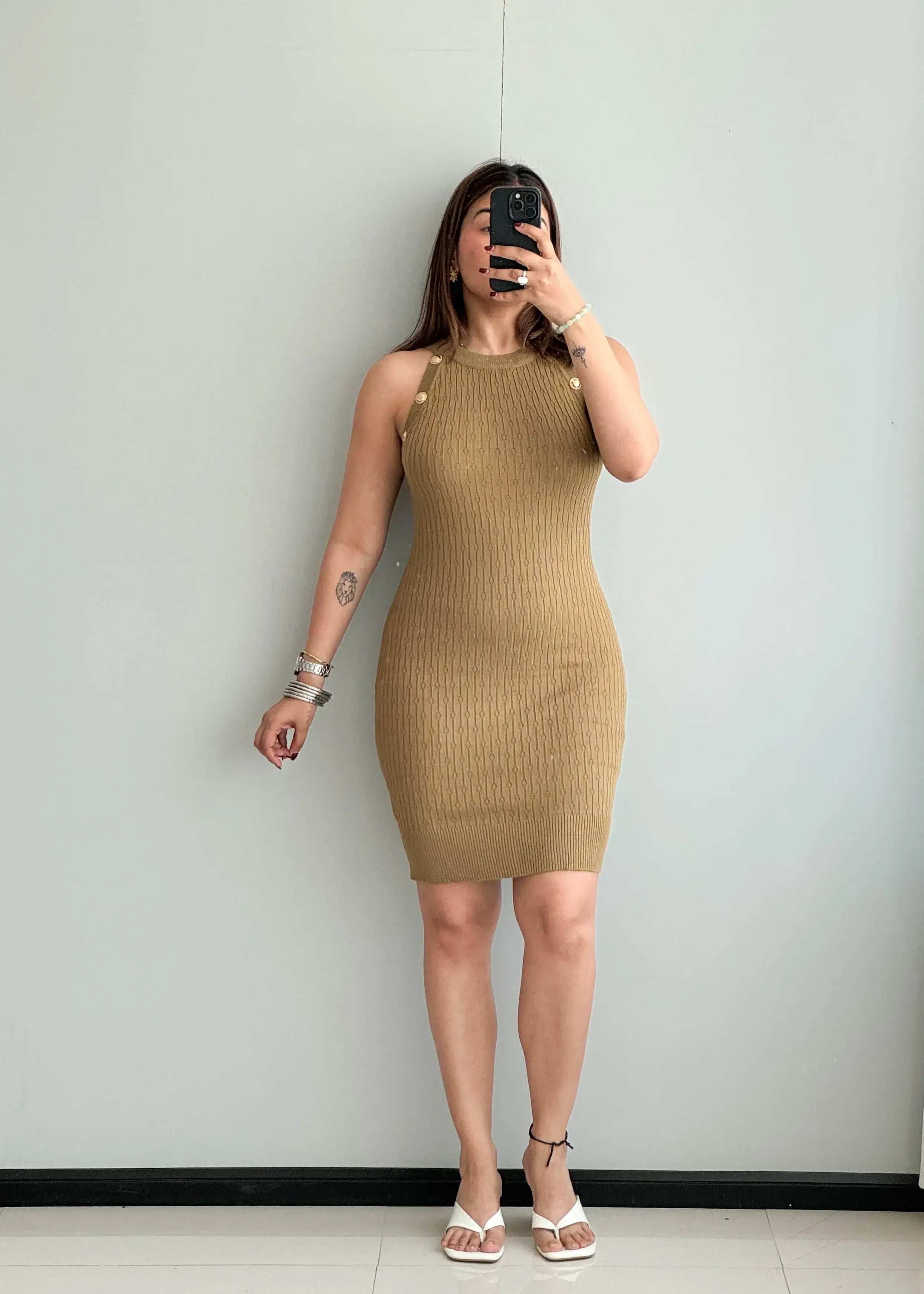 SIZE S-M, Cotton Ribbed Mini Dress - Closet by Payal