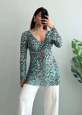 Size S-M, Mint Animal Print long Peplum Top - Closet by Payal