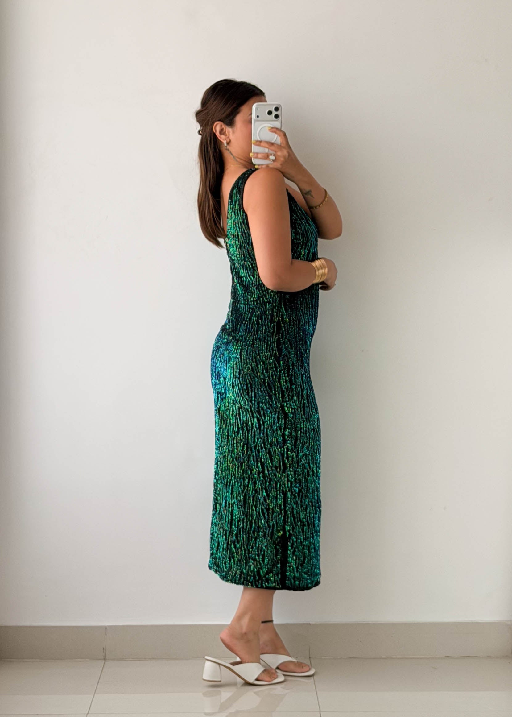 Size XS-S Emerald Green Sequin Midi Dress