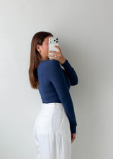 Size XS-S Navy Ribbed Scoop Neck Bodysuit