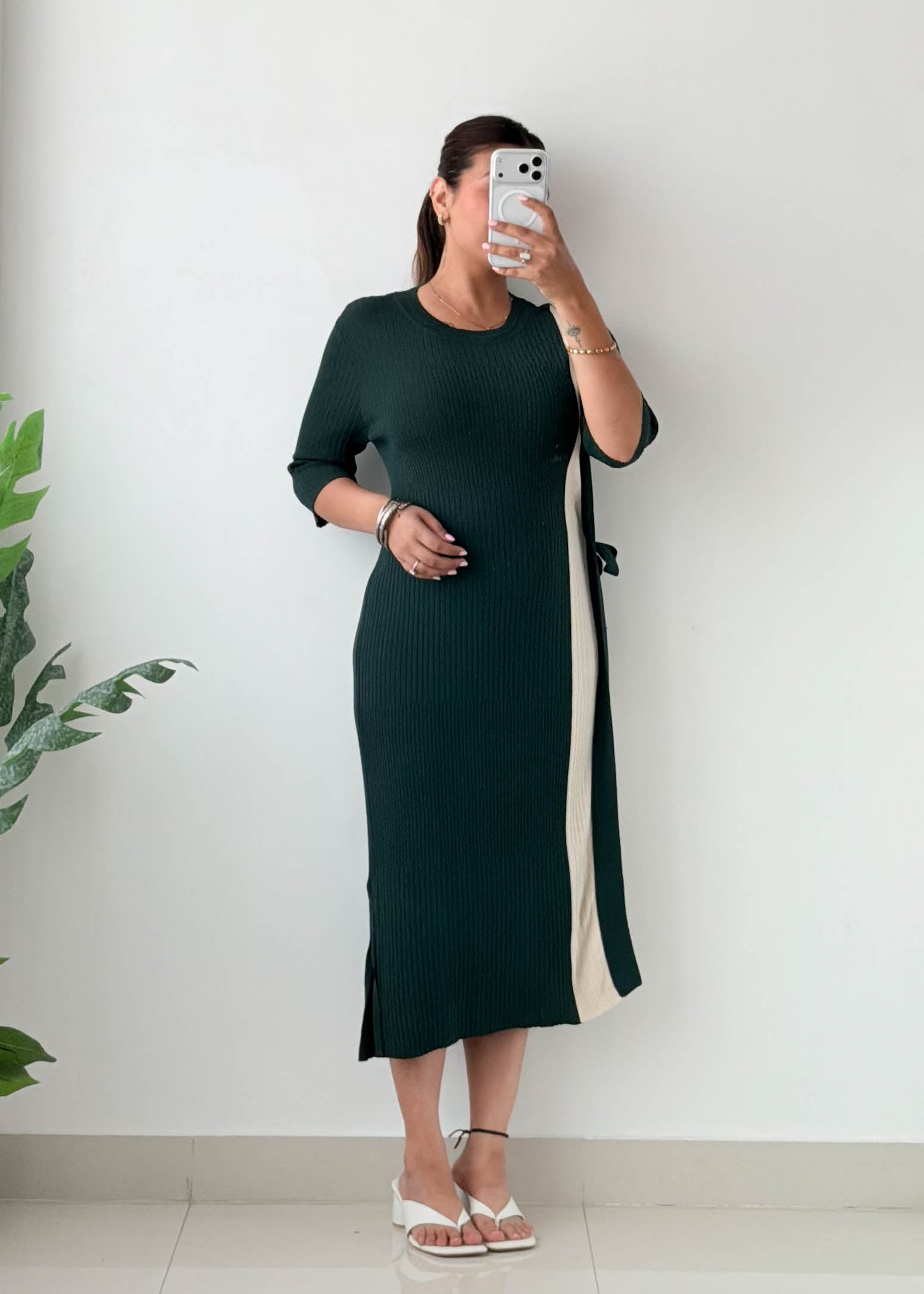 Size L-XL Emerald Green Ribbed Midi Dress