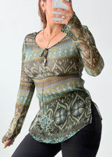 Size XS-S Green Geometric Print Top
