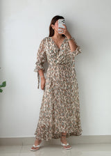 Size S-M Beige Printed Wrap Maxi Dress
