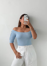Size S-M Powder Blue Off-Shoulder Bodysuit