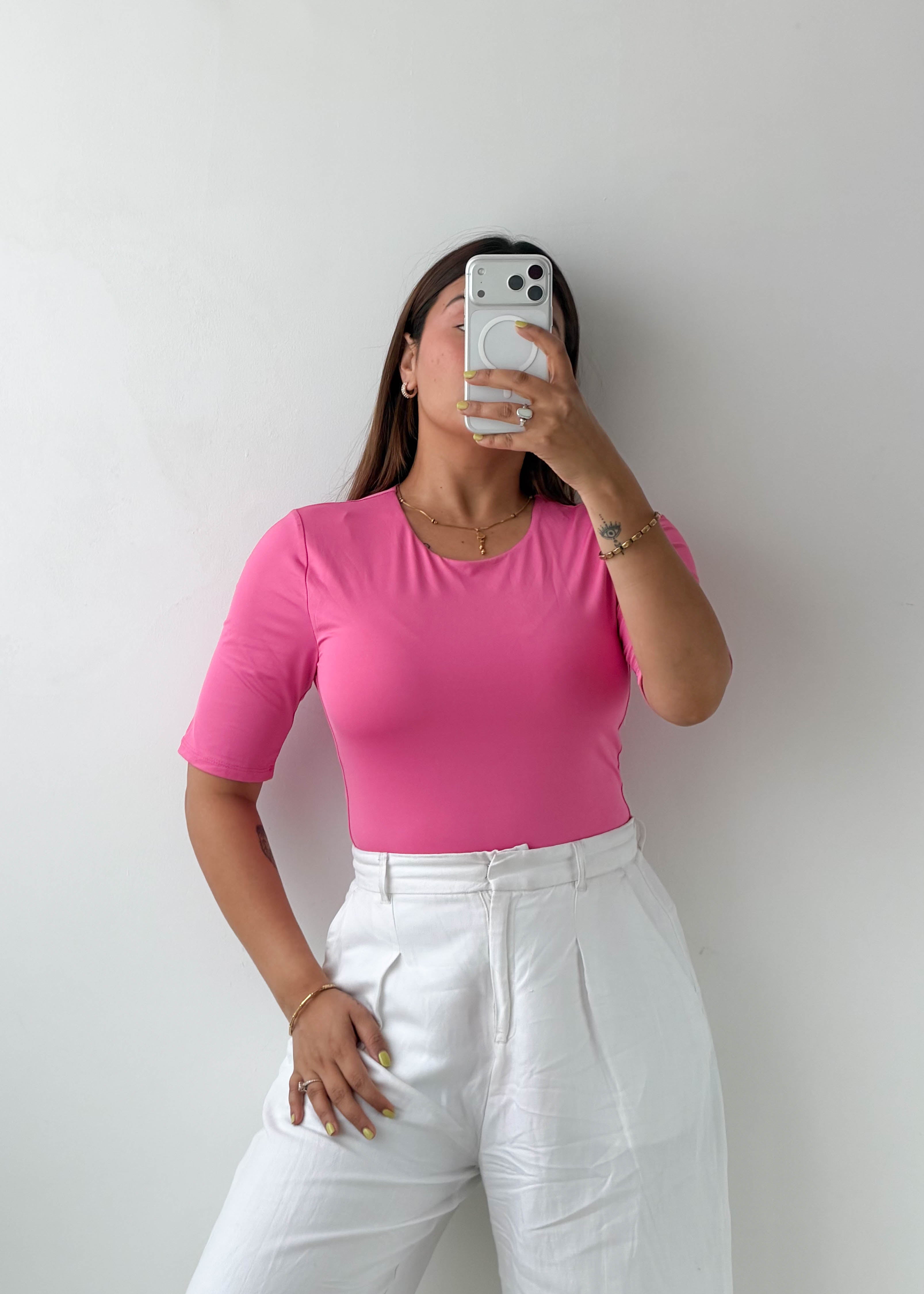 Size M-L Pink Half Sleeve Bodysuit