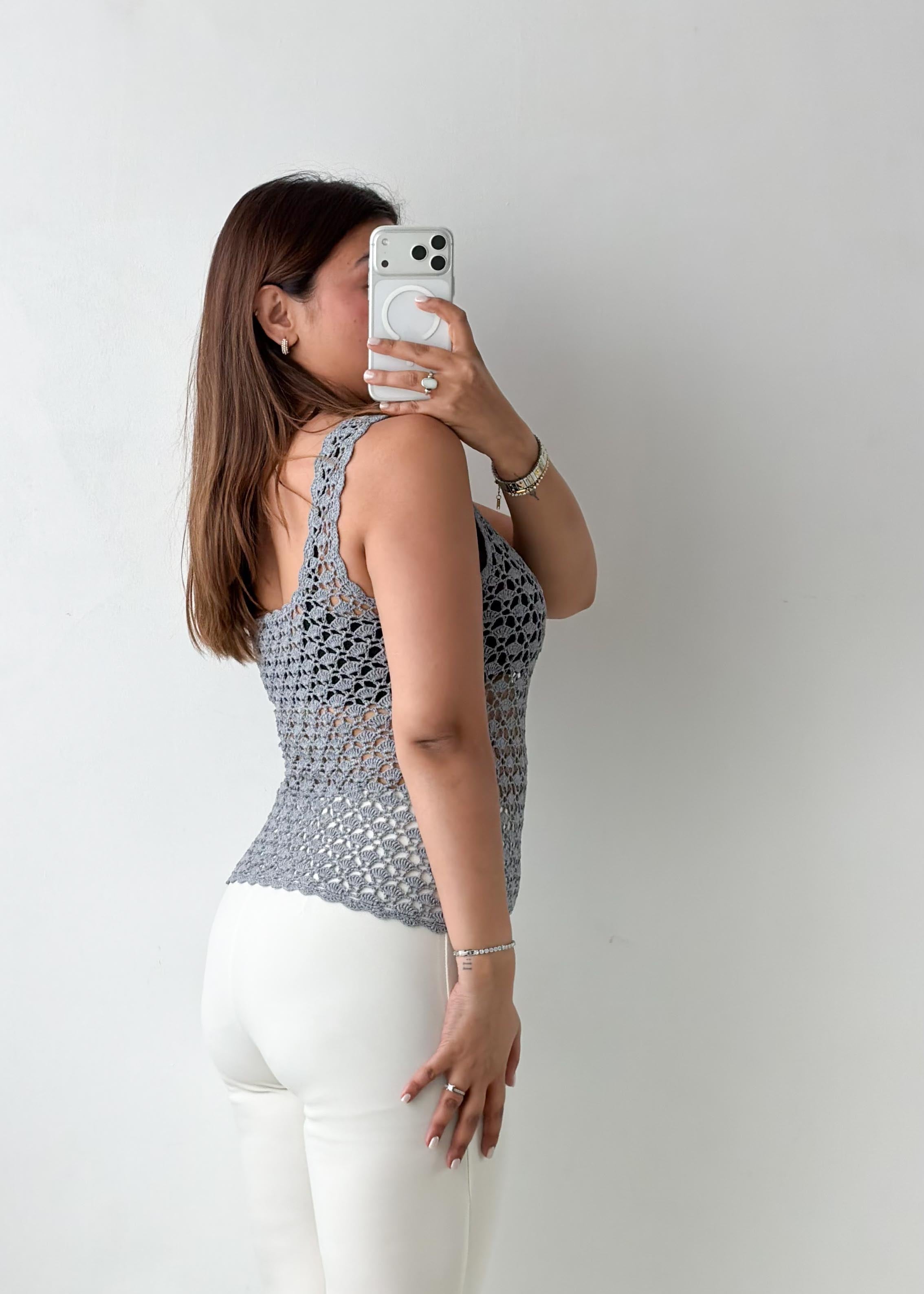 Size XS-S Grey Crochet Knit Tank Top