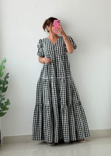 Size M-L Gingham Tiered Maxi Dress