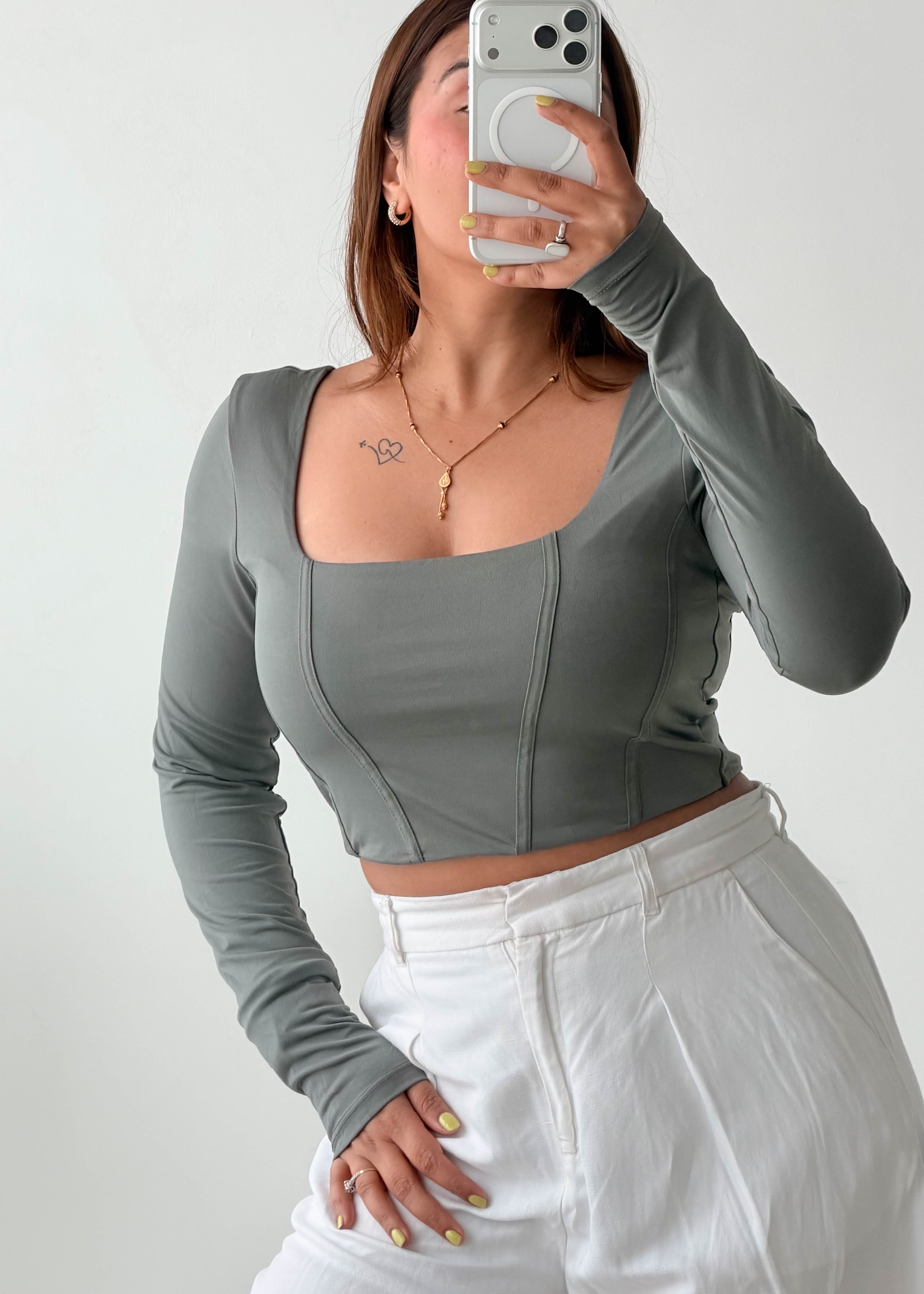 Size M-L Sage Green Corset Crop Top