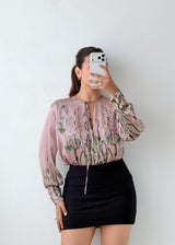 Size S-M Blush Floral Tie Neck Bodysuit