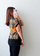 Size S-M Mustard Abstract Print Long Top