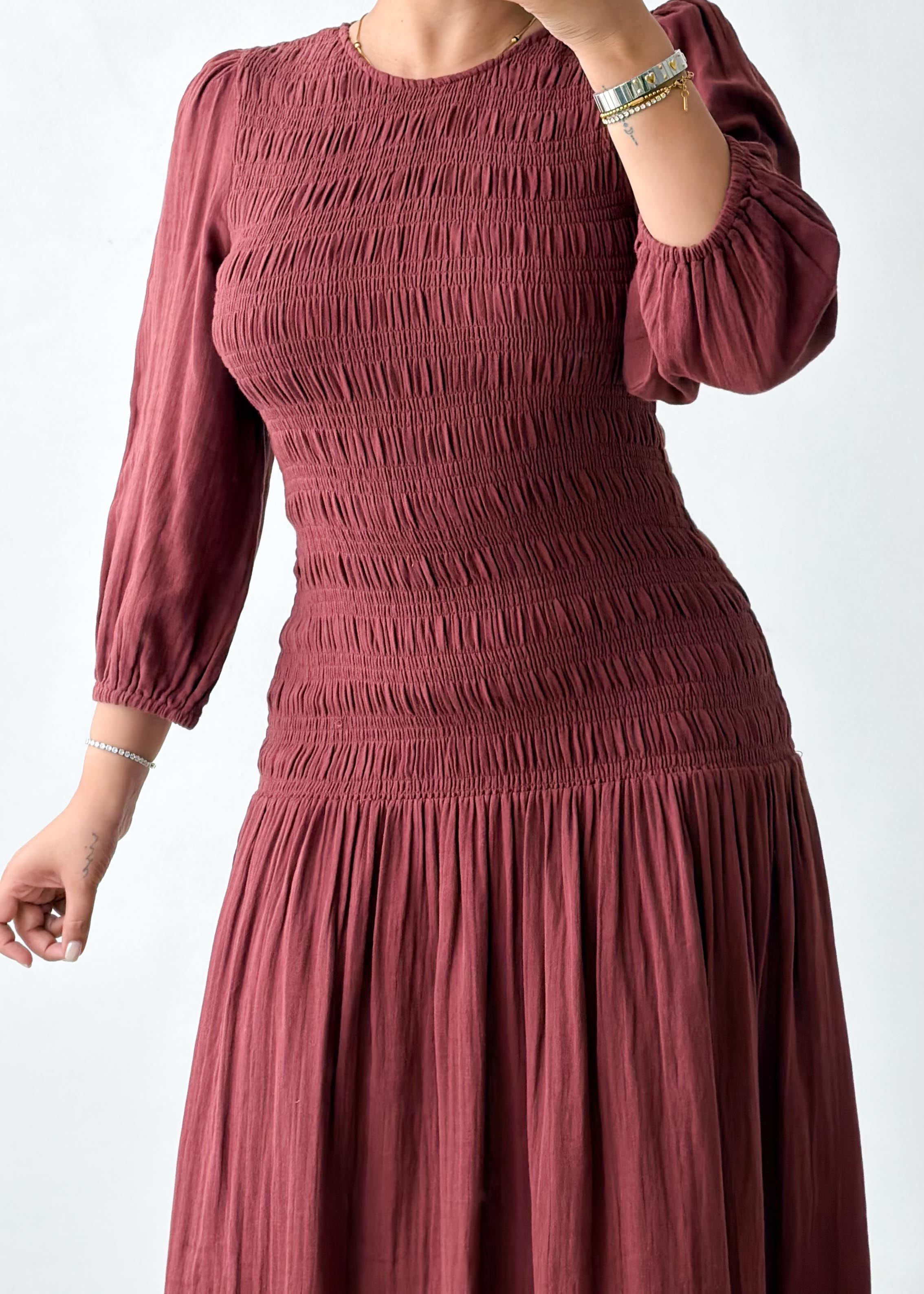 Size S-M Burgundy Smocked Maxi Dress