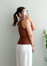 Size S-M, Brown Ribbed Sleeveless Tank Top - Closet by Payal