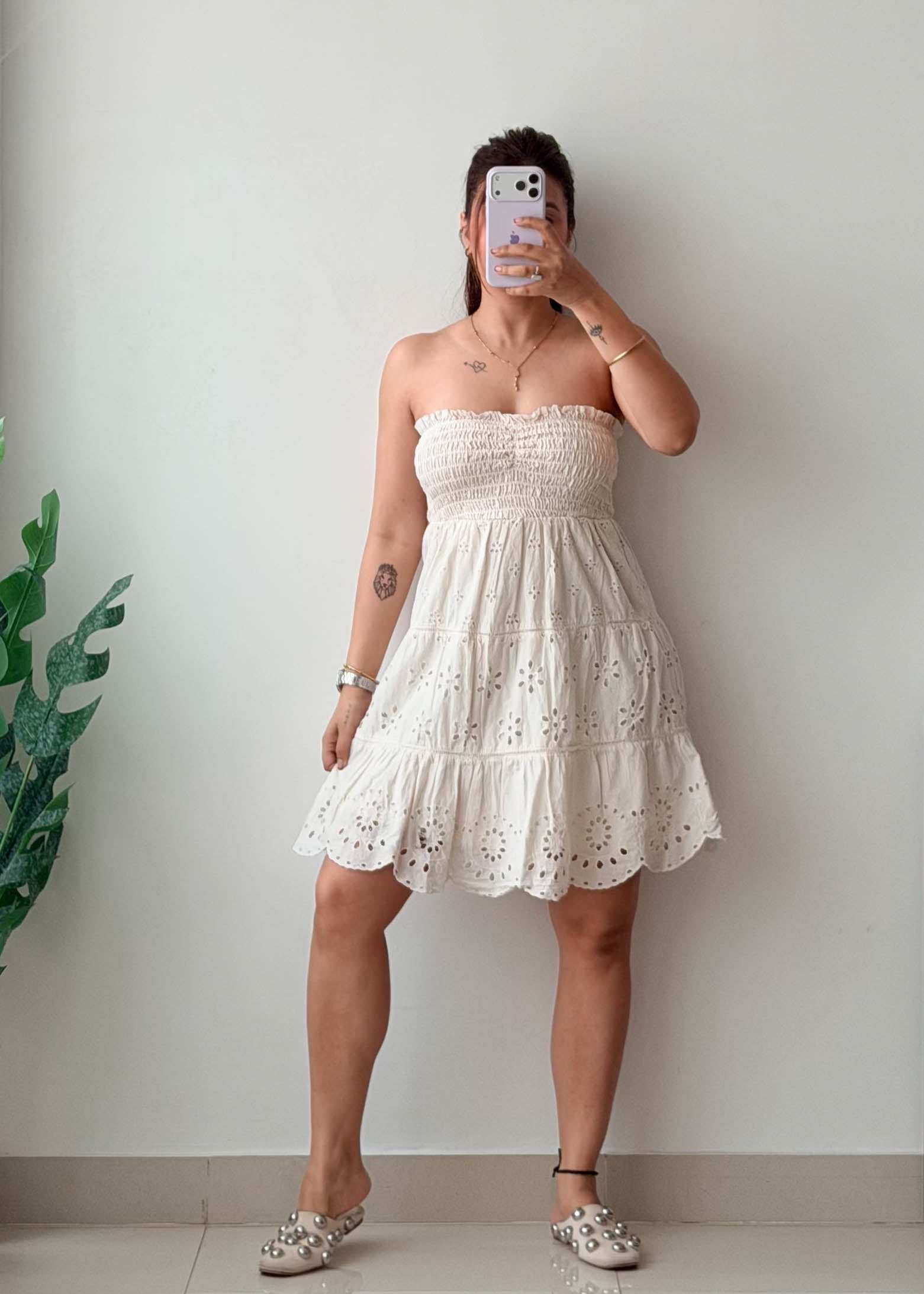 Size XS-S White Broderie Cotton Mini Dress
