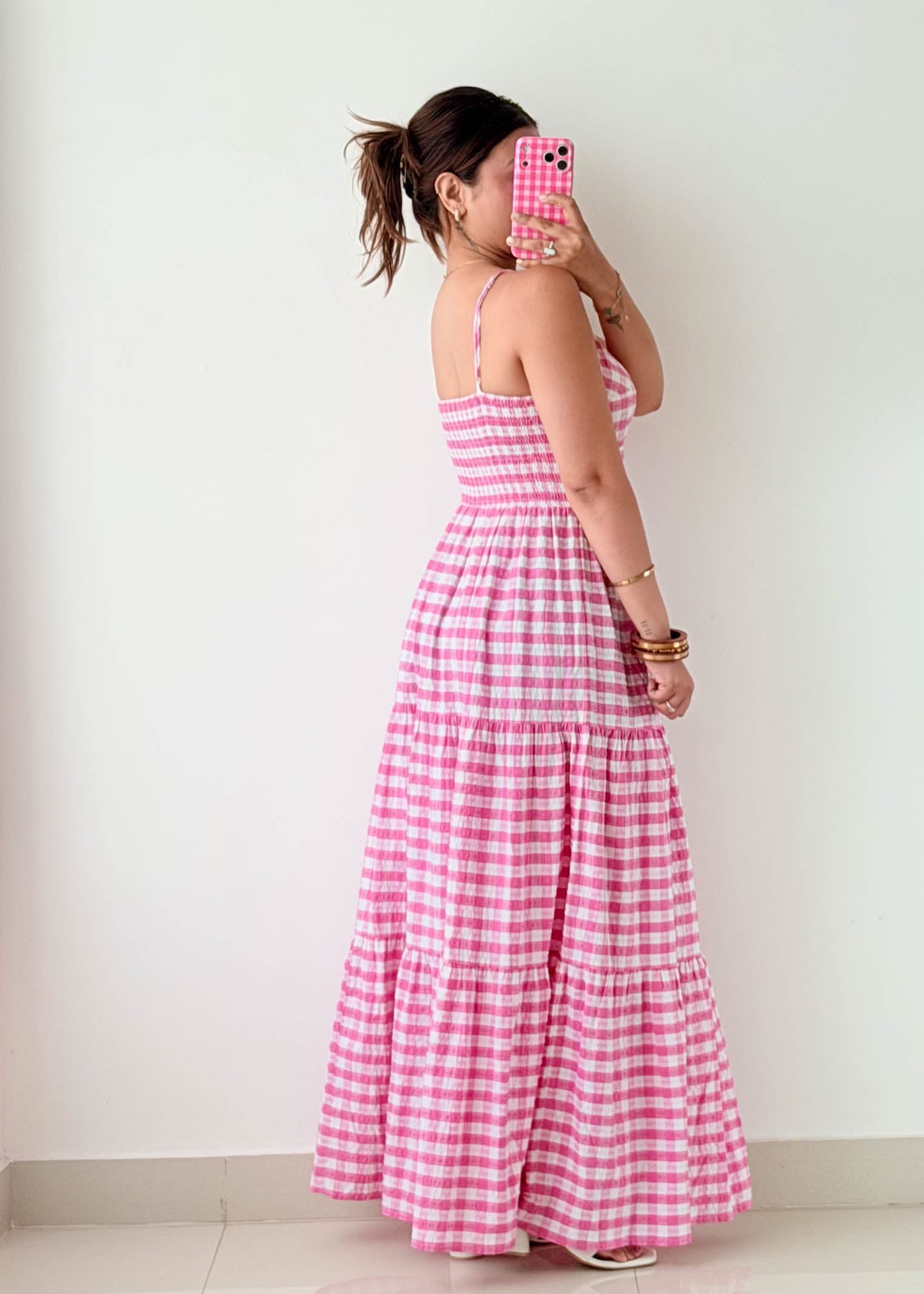 Size S-M Pink Gingham Tiered Maxi Dress