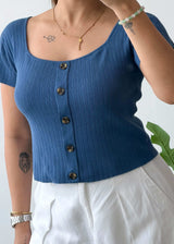 Size M-L, Blue Button Ribbed Top