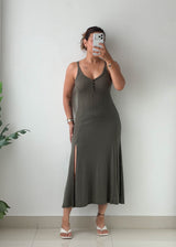 Size S-M Olive Ribbed Knit Maxi Dress