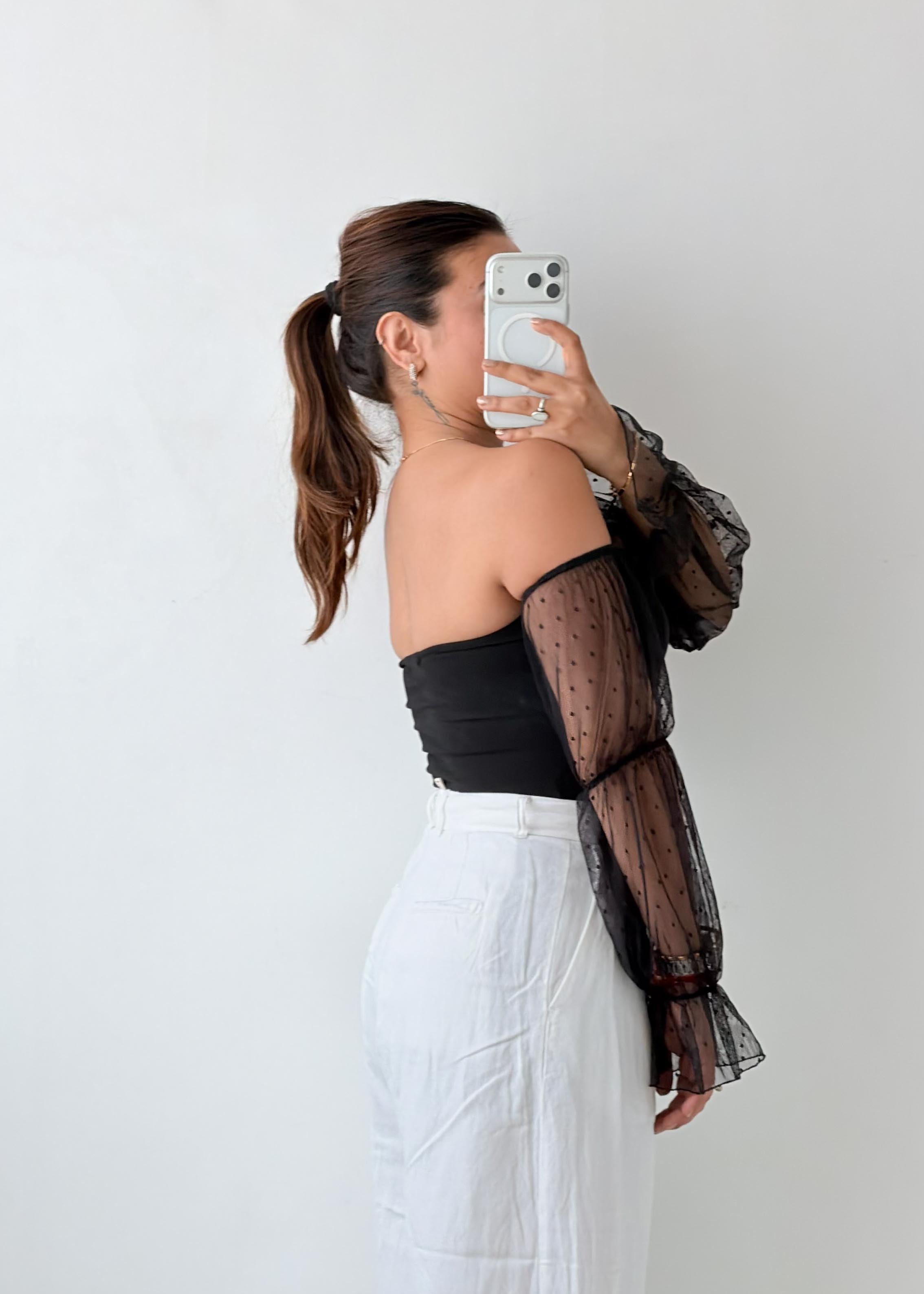 Size S Black Sheer Sleeve Bodysuit