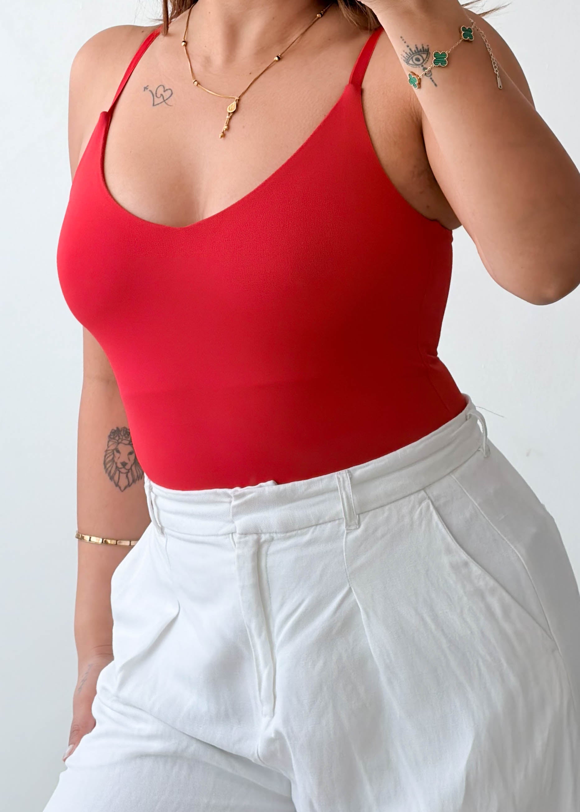 Size S-M Red Scoop Neck Bodysuit